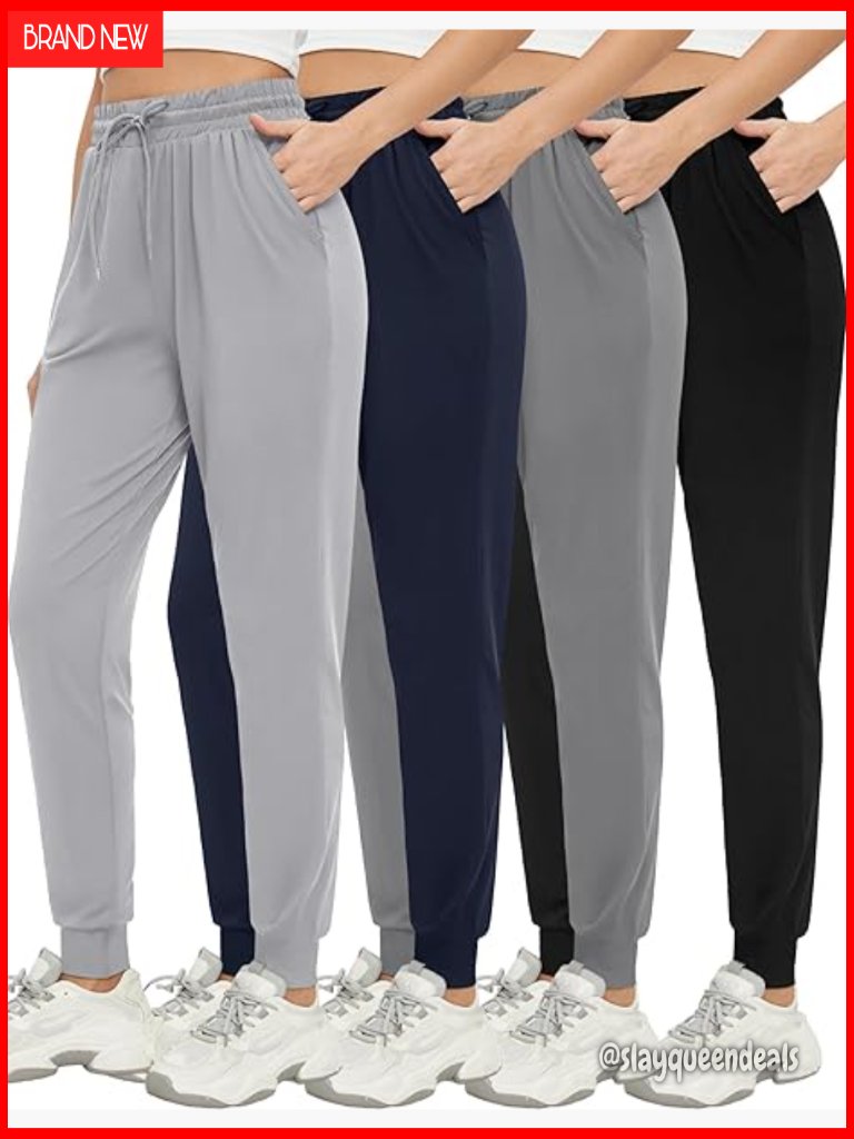 Women's Jogger Sweatpants With Pockets, Drawstring, High Rise, Straight Leg,